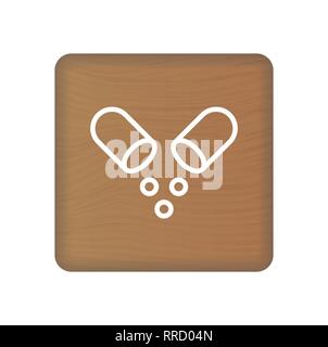 Vitamin Icon On Wooden Blocks Isolated On A White Background. Vector Illustration. Stock Vector