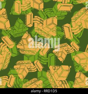 Bulldozer Army pattern seamless. Grader Military background. Agrimotor khaki ornament. Tractor Protective texture Stock Vector