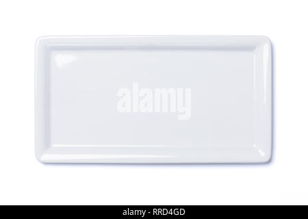Empty white cornered plate isolated on white background, view directly from above, clipping path included Stock Photo