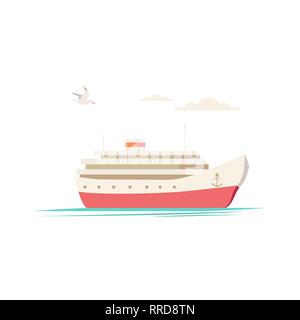 Cruise ship liner flat hand drawn design element Stock Vector