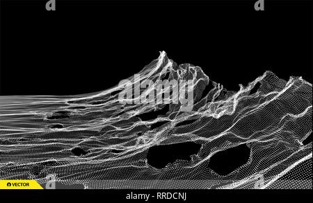 Landscape background. Terrain. Cyberspace grid. 3D technology vector illustration. Stock Vector