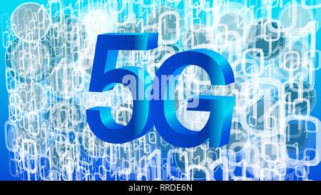 Internet security in 5G technology, binary code stream, computer cloud vector background Stock Vector