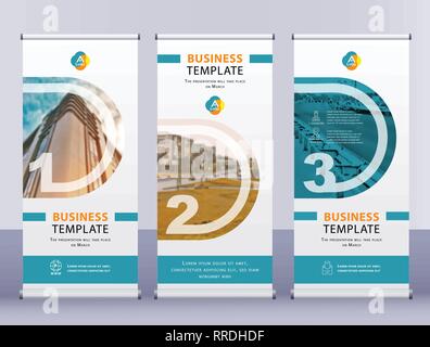 One, two, three white roll up business banners. Vertical template vector Abstract background. Stock Vector