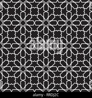 Seamless Islamic Pattern Black and White Vector Illustration, Abstract Islamic texture graphic design background Stock Vector