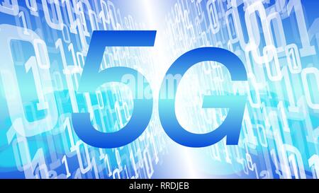 5G wireless network security threat, futuristic technology concept backdrop vector binary code blue background Stock Vector