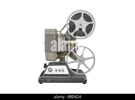 Vintage 8mm home movie film projector isolated on white Stock