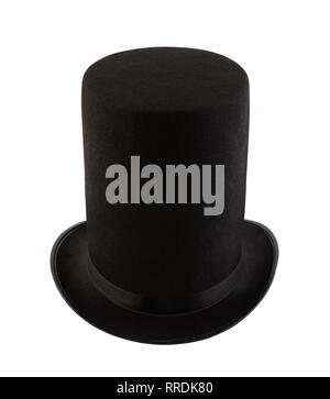 Extra tall black vintage top hat isolated on white background Stock Photo