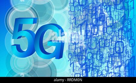 Dangers of 5G technology, abstraction binary code numbers blue vector illustration Stock Vector