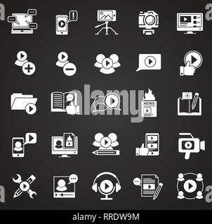 Video Blog icons set on black background for graphic and web design, Modern simple vector sign. Internet concept. Trendy symbol for website design web button or mobile app. Stock Vector