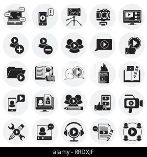 Video Blog icons set on circles background for graphic and web design, Modern simple vector sign. Internet concept. Trendy symbol for website design web button or mobile app. Stock Vector