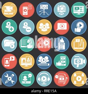 Video Blog icons set on color circles black background for graphic and web design, Modern simple vector sign. Internet concept. Trendy symbol for website design web button or mobile app. Stock Vector