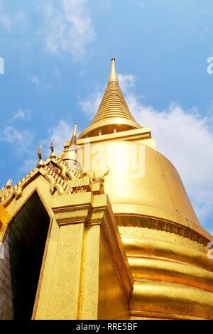 Beautiful Golden Pagoda in Wat Phra Kaew Temple and The Grand Palace at Bangkok, Thailand. Stock Photo