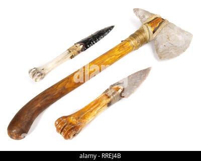 Stone Age Tools on white Background Stock Photo