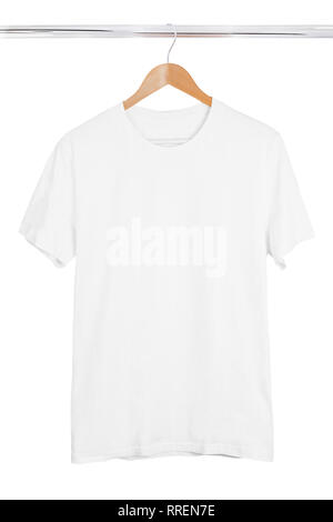 Blank white t-shirt on hanger isolated on white background Stock Photo