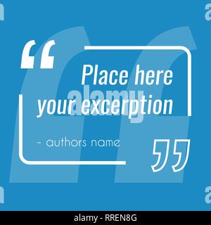 Vector empty blue quote text box. Design element for excerption Stock Vector