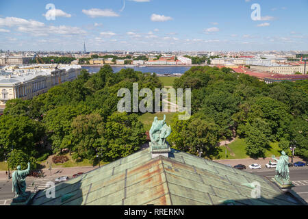 RUSSIA, SAINT-PETERSBURG, MAY 31, 2018: Scenic view from the roof of St. Isaac's Cathedral on the historic center of St. Petersburg and the embankment Stock Photo