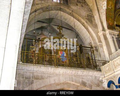 Jerusalem, Israel - May 23, 2013: The city of Jerusalem, the interiors of Christian churches. The interior of buildings, frescoes and decorative eleme Stock Photo
