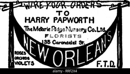 . Florists' review [microform]. Floriculture. Decatur, 111. 141 MERCHANT ST. GOOD SERVICE MEMBER F. T. D. BACKED BY LARGE GREENHOUSES. NEW ORLEANS, LA. CHAS. EBLE OLDEST FLORIST SOUTH 121 BARONNE STREET Member Florists' Telegraph Delivery.. Please note that these images are extracted from scanned page images that may have been digitally enhanced for readability - coloration and appearance of these illustrations may not perfectly resemble the original work.. Chicago : Florists' Pub. Co Stock Photo