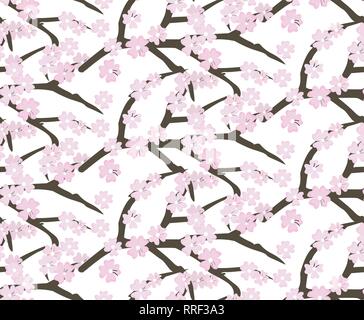 Cherry blossom flowers background. Sakura pink flowers. Stock Vector