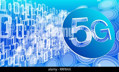 Wireless network 5G, vector abstract binary code digits Stock Vector