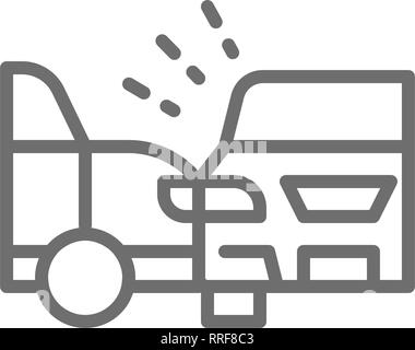 Accident, side collision with two automobiles, car crash line icon. Stock Vector