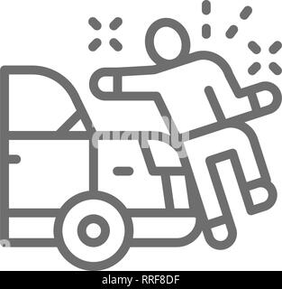 Car knocks down a man, crash line icon. Stock Vector