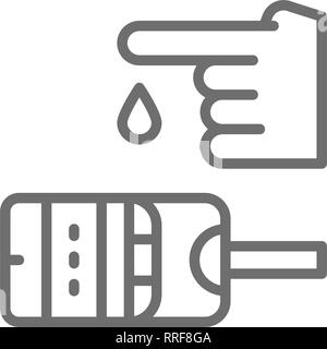 Blood sugar test, glucometer, glucose, diabetes line icon. Stock Vector