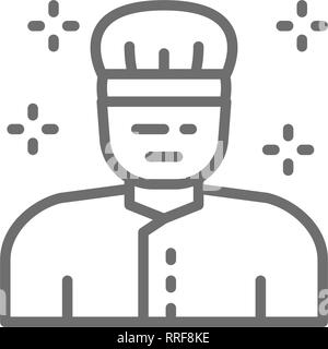 Doctor in medical uniform, surgeon in mask line icon. Stock Vector