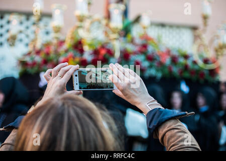 The Dominican Brotherhood of the Holy Christ of the Victory, Our Lady of the Rosary in Her Sorrowful Mysteries Stock Photo