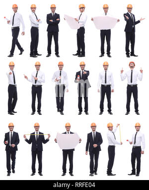collage of photos of a young architect designer Stock Photo