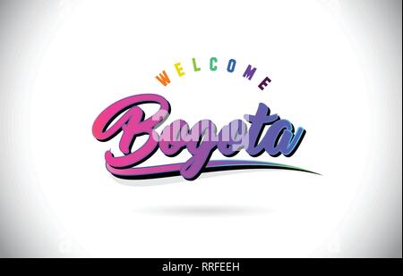Bogota Welcome To Word Text with Creative Purple Pink Handwritten Font and Swoosh Shape Design Vector Illustration. Stock Vector
