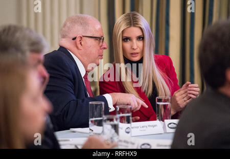 Washington, District of Columbia, USA. 25th Feb, 2019. Governor Larry Hogan (Republican of Maryland) speaks to First Daughter and Advisor to the President Ivanka Trump as United States President Donald J. Trump address a group of governors during the 2019 White House Business Session at the White House in Washington, DC on February 25, 2019. Trump discusses the group on infrastructure, the opioid epidemic, border security and China trade policy. Credit: Kevin Dietsch/Pool via CNP Credit: Kevin Dietsch/CNP/ZUMA Wire/Alamy Live News Stock Photo
