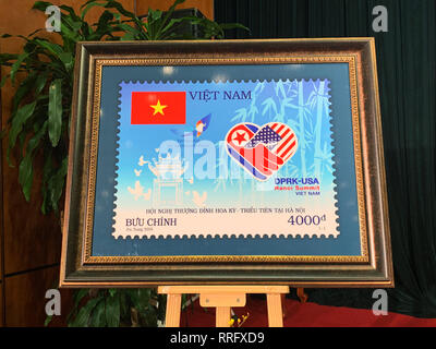 Hanoi, Vietnam. 26th Feb, 2019. A special stamp will be presented at the summit meeting of US President Trump and North Korean ruler Kim. The host country Vietnam pays tribute to the historic summit with the brand. Credit: Can Merey/dpa/Alamy Live News Stock Photo