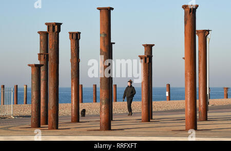 Brighton, UK. 26th Jan, 2019. A beautiful sunny morning on Brighton seafront by the Golden Spiral as the unusually warm weather continues throughout Britain with some areas forecast to reach over 20 degrees centigrade again Credit: Simon Dack/Alamy Live News Stock Photo