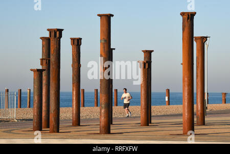 Brighton, UK. 26th Jan, 2019. A beautiful sunny morning on Brighton seafront by the Golden Spiral as the unusually warm weather continues throughout Britain with some areas forecast to reach over 20 degrees centigrade again Credit: Simon Dack/Alamy Live News Stock Photo