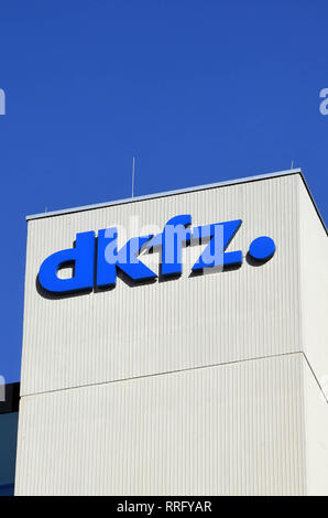 26 February 2019, Baden-Wuerttemberg, Heidelberg: Exterior photo of the German Cancer Research Center (DKFZ) with the DKFZ logo. On 26.02.2019 there will be a press conference on the topic 'Novel infectious agents as cancer risk factors'. Photo: Uli Deck/dpa Stock Photo