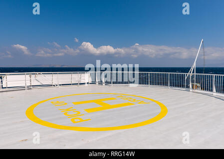 Area for pick up on passenger ship deck. Cruise in the Aegean Sea. Greece. Stock Photo