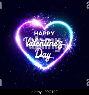Happy Valentines Day. Neon script lettering. Stock Vector