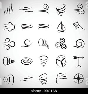 Wind motion line set. Flowing waves collection. Blowing hurricane ...