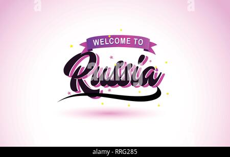 Russia Welcome to Creative Text Handwritten Font with Purple Pink Colors Design Vector Illustration. Stock Vector