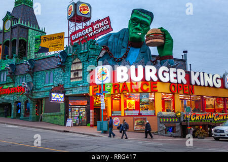 Amazing details from streets of Niagara Falls city, a Canadian colorful city on the western bank of the Niagara River. The city has many business and  Stock Photo