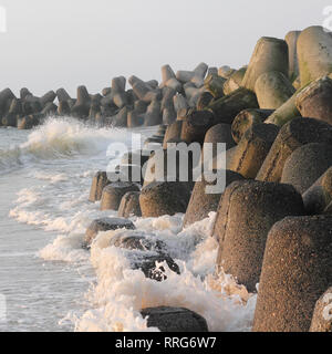 Tetrapods made of concrete protect the beach on Sylt Stock Photo