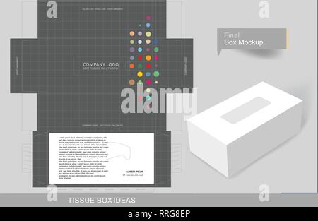 Colorful dots on gray tissue box concept, template for business purpose, place your text and Logos and ready to go for print Stock Vector