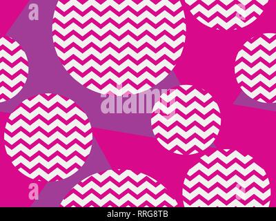 Zigzag seamless pattern with pink and violet color. Abstract geometric background with circles. Vector illustration Stock Vector