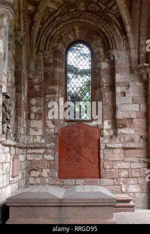 Religious and cultural tourism: Dryburgh Abbey, Saint Boswells, Scottish Borders, Scotland, United Kingdom. Burial place of Sir Walter Scott. Stock Photo