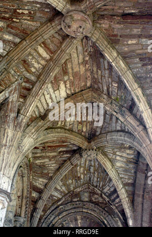 Religious and cultural tourism: Dryburgh Abbey, Saint Boswells, Scottish Borders, Scotland, United Kingdom. Burial place of Sir Walter Scott. Stock Photo