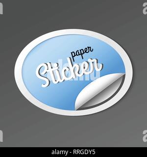 Paper sticker with peel off corner. Vector blue banner or circle folded label. Stock Vector