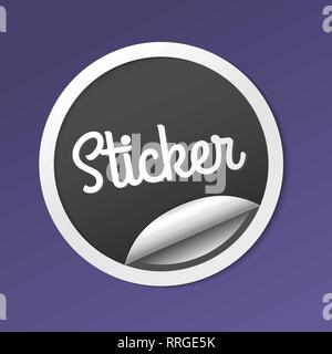 Paper sticker with peel off corner. Vector black banner or circle folded label. Stock Vector