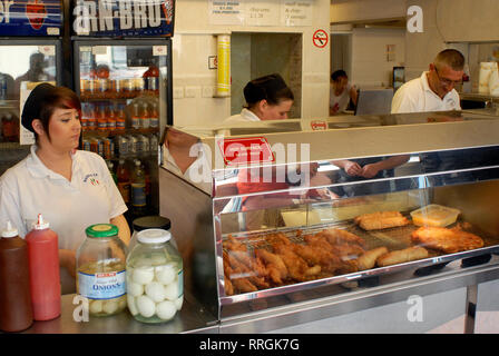 Gastronomy tourism: fish and chips in a small shop in Girvan´s waterfront, South Ayrshire, Scotland, United Kingdom Stock Photo