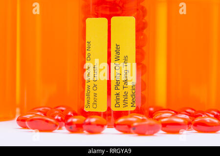 Docusate. Swallow whole Do not chew or crush Drink plenty of water while taking this medicine LABELS Stock Photo